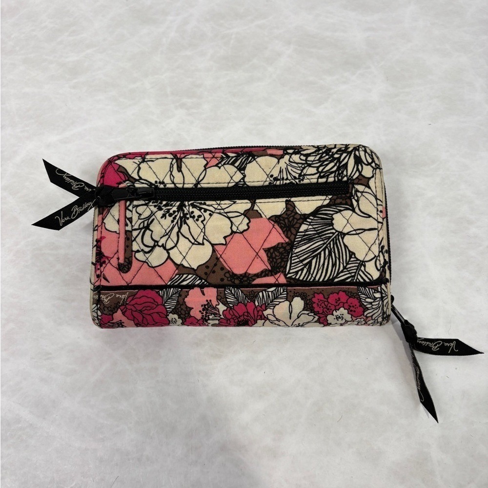Vera Bradley Quilted Floral Zip Wallet in Pink, Cream & Brown - Picture 4 of 7